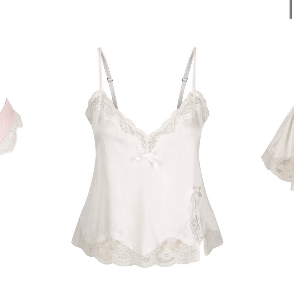 NWT Kat The Label Alyssa Camisole Ivory Lace Satin Cami Sz S Feminine Bride